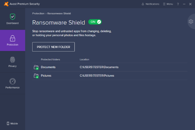 Avast Premium Security Ransomware Shield.