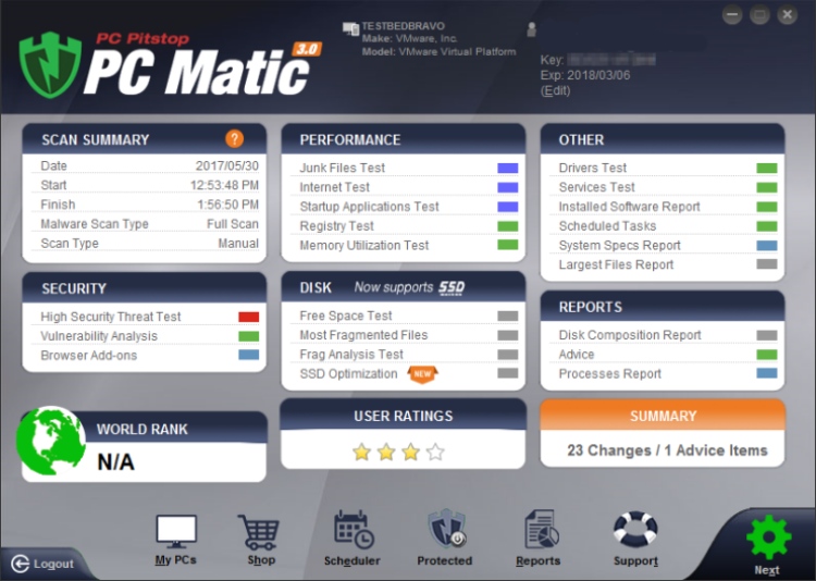 Écran principal de PC Matic Home.