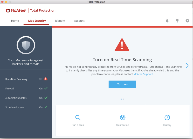 McAfee for Mac Real-Time Scanning.