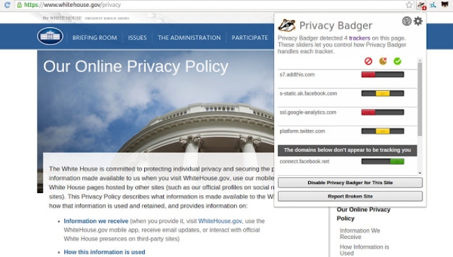 Extension du navigateur anti-poursuite Privacy Badger.