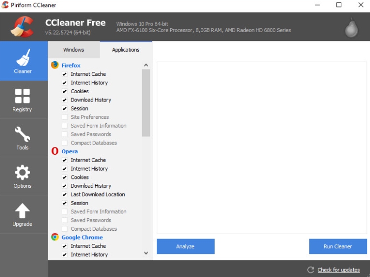 Interface CCleaner.